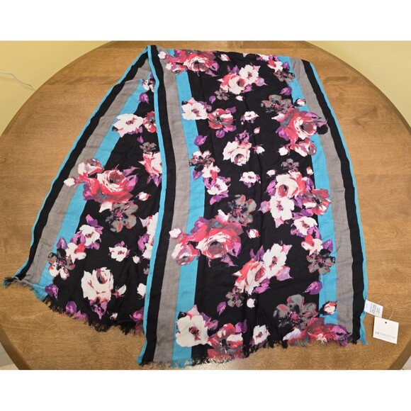 LIZ CLAIRBORNE FLORAL PASHMINA SCARF NEW WITH TAG Black Cool - Picture 1 of 11